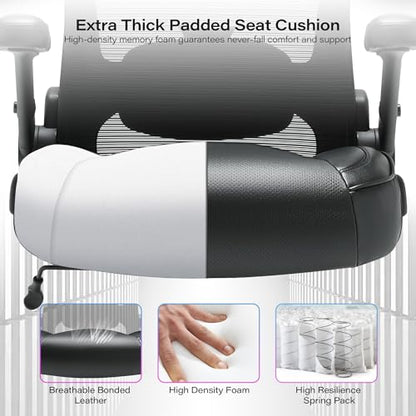 600lbs Big and Tall Office Chair, Heavy Duty Executive Computer Desk Chair | 3D Flip Arms, Large Wheels, Ergonomic Design, Extra Wide Seat, Adjustable Lumbar Support&Headrest, Mesh High Back Chair - color: Black-black Armrests