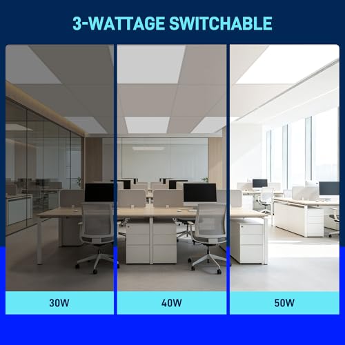 hykolity 2x2 LED Flat Panel Light,Back-Lit Dimmable,Drop Ceiling,6 Pack | 30/40/50W Selectable 0-10V Dimmable 5000K Recessed Light for Office Classroom Hospital Garage Retail Replaces 2-Lamp Fixture - size: 2X2FT