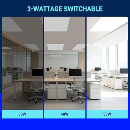 hykolity 2x2 LED Flat Panel Light,Back-Lit Dimmable,Drop Ceiling,6 Pack | 30/40/50W Selectable 0-10V Dimmable 5000K Recessed Light for Office Classroom Hospital Garage Retail Replaces 2-Lamp Fixture - size: 2X2FT