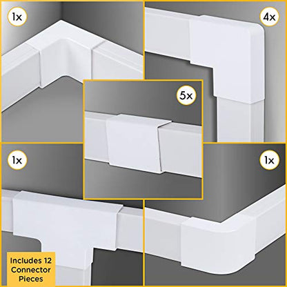 Simple Cord Organizer, 150in Cable Management Under Desk - Easy to Install Screws or Adhesive Mount Cord Covers for Wires on Wall, Desk and Home Office, Wall Cable Organizer (White)