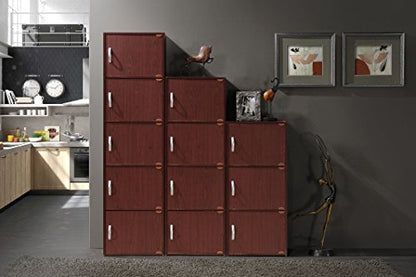 Hodedah 3-Shelf, 3-Door Bookcase in Mahogany - color: Mahogany