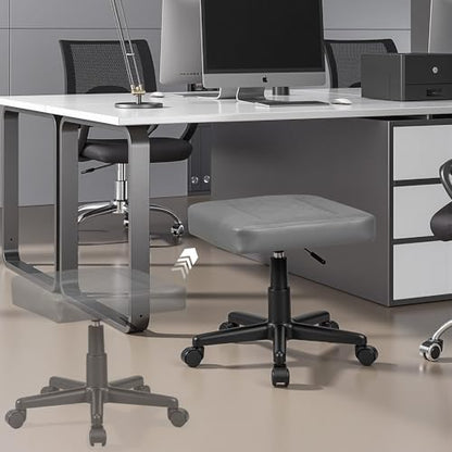 VECELO Under Desk Footrest, PU Ergonomic Foot Rest with Wheels, Comfort Padding, Height Adjustable for Relieving Leg Pain, Stiffness, and etc, Gray - color: Gray