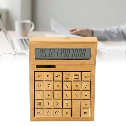 Zopsc Bamboo Calculator, Wooden Solar Calculators with 12 Bit Digital LCD Screen, Basic Standard Function Desk Calculators with 29 Big s for Office Home School Store