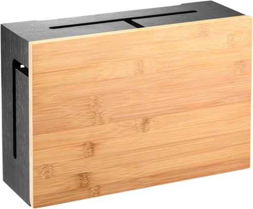 Cable Management Box Bamboo 12.6x7.9x4.3in, Black, Wall Mount Kit Included - color: Black