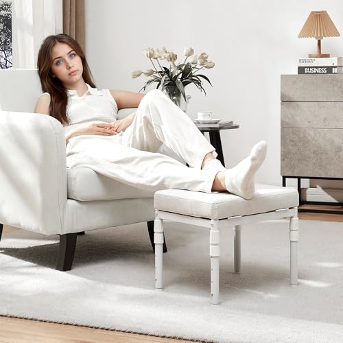 Adjustable Ottoman Pouf Footrest, 60 Degree Tilt, Beige | 4-Height, 28 Positions, Iron frame, Foam Cushion, 15.74 x 11.81 x 13.34 in, Under Desk, Living room, Home Office - color: Beige
