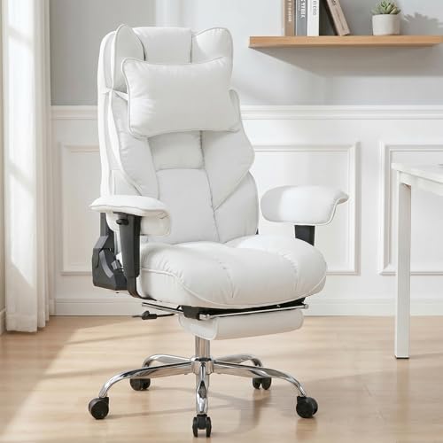 mokodo Big and Tall Office Chair 400lbs, Breathable Fabric Executive Desk Chair with Pocket Spring Cushion, 155° Reclining Computer Chair with Integrated Headrest & Lumbar Pillow (White) - color: White