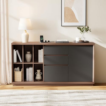 ModernMate 60" File Cabinet with Drawers & Door, Built-in Charging Station