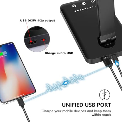 White crown LED Desk Lamp Dimmable Table Lamp Reading Lamp with USB Charging Port, 5 Lighting Modes, Sensitive Control, 30/60 Minutes Timer (Black, First-Generation) - color: Black, size: first-generation