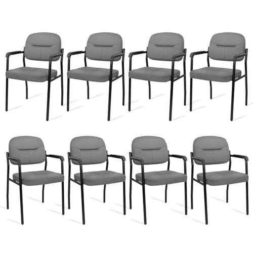 CLATINA Leather Guest Chair Sets of 8, Office Reception Chair No Wheels with Armrests and Lumber Support, Ergonomic Desk Armchair for Meeting Waiting Conference Lobby Room, Grey - color: Grey-laurel, size: 8pack