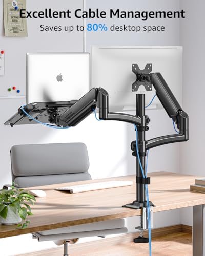 MOUNTUP 2-in-1 Laptop and Monitor Desk Mount, Laptops Arm Holds 4.4-22lbs - size: Dual-With Pole