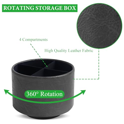 Round Leather Art Supply Organizer,Remote Control Holder,360 Degree Spinning,Multi-Functional Pencil Holder,4 Compartments Desktop Stationary Organizer(1-Crazy Black) - color: 1-Crazy Black