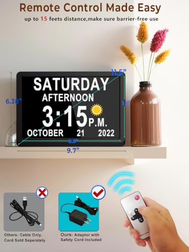 Upgraded 11.5" Large Clock with Voice Talking Date and Time, 27 Alarms Custom Reminders, Sleep Trainer, Large Number, Auto DST, 10 Levels Night Dimmer, Digital Calendar Clock for Elderly, with Remote - color: 11.5" Hd -Black