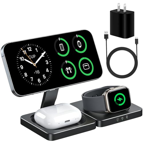 Wireless Charging Station for Apple Devices,Magnetic Travel Charger - color: black
