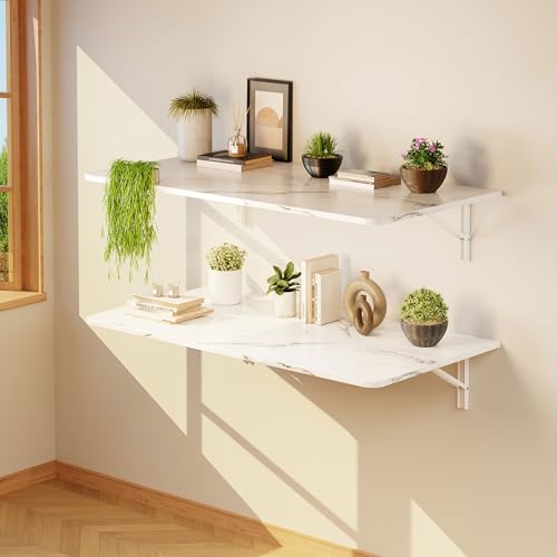 IAE Wall Mounted Folding Desk,Floating Computer Desk for Small Spaces,White | 36x22in engineered wood desktop with metal brackets, folds flat to save space in home office, apartment and laundry room - color: White, size: 36"*22"
