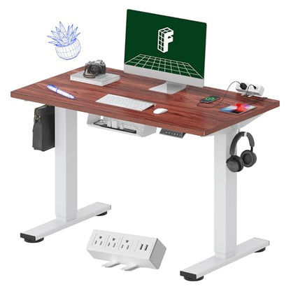 FLEXISPOT EN1 Essential Adjustable Height Desk Electric 40 inch X 24 inch Whole-Piece Desktop Small Standing Desk Ergonomic Memory Controller (White Frame + 40 inch Mahogany Desktop) - color: Mahogany Top + White Frame, size: 40x24"