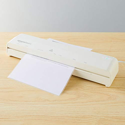 Amazon Basics 12-Inch Thermal Laminator Machine, 1 Min Fast Warm-Up, for Documents Photos, Home/Office/School Use, 20 Pouches Included, White - size: 12-inch + 20 Pouches