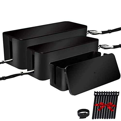 Cable Management Boxes Organizer, Large Storage Wires Keeper Holder for Desk, TV, Computer, USB Hub, System to Cover and Hide & Power Strips & Cords (Black) - color: Black