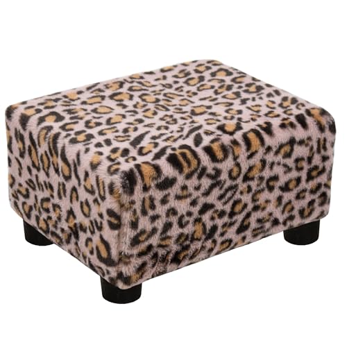 CAROLMADE Small Foot Stool Ottoman Footstool with Legs Under Desk Footrest for Living Room Bedroom and Office, Faux Fur Pink - color: Leopard Print Pink, size: 11"d X 15.4"w X 8.3"h