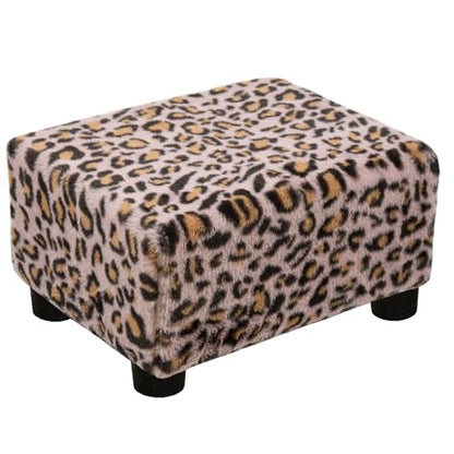 CAROLMADE Small Foot Stool Ottoman Footstool with Legs Under Desk Footrest for Living Room Bedroom and Office, Faux Fur Pink - color: Leopard Print Pink, size: 11"d X 15.4"w X 8.3"h