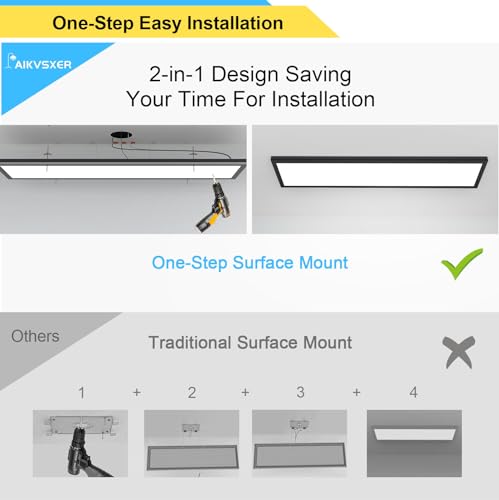 AIKVSXER 6 Pack 1x4 LED Flat Panel Light Surface Mount Black, 5500LM 50W - color: Black, size: 1x4FT 6PACK