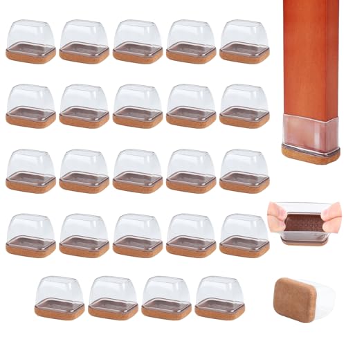 24PCS Rectangle Chair Leg Floor Protectors with Felt, Small Silicone Chair Leg Caps for Hardwood Floors, Clear Outdoor Patio Flooring Protectors, Anti-scratch, Fit Length 1.3"-1.65", Width 0.63"-0.87" | Chair Leg Caps for Hardwood Floors, Outdoor Furnitur