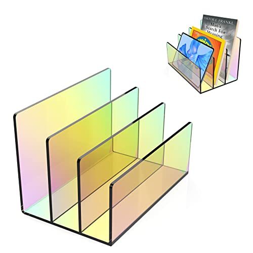 Boloyo Acrylic File Holder,1PC 3 Sections Rainbow File Organizer Mail Letter Sorter Desktop Folder Holder for Home Office School Envelope Bill Filling Paper Document - color: Rainbow, size: 3 Sections(1PC)