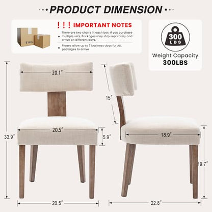 HNY Mid Century Modern Dining Chairs Set of 2, Upholstered Linen Kitchen & Dining Room Chairs with Ergonomic Curved Backrest, Solid Wood Legs, Farmhouse Accent Chair for Home, Apartment, Beige - color: Beige Curved