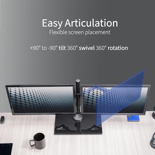 VIVO Freestanding Dual Monitor Stand with Sleek Glass Base and Adjustable Arms, Mounts 2 Screens up to 32 inch and 22 lbs Each, Black, STAND-V002FG - color: Black, size: 13" to 32" Screens