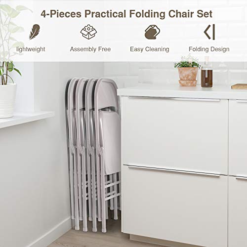 VECELO Metal Folding Chairs 4 Pack, Double Hinged Steel Frame Easy Foldable&Stackable for Office Kitchen Dinning Wedding Patio and Garden - color: Grey