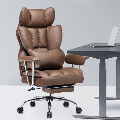 Efomao Executive Office Chair for Heavy People, High Back Chair with Foot Rest, Height Adjustable PU Leather Office Chair,Big and Tall Office Chair, Matte Brown Office Chair - color: Matte Brown