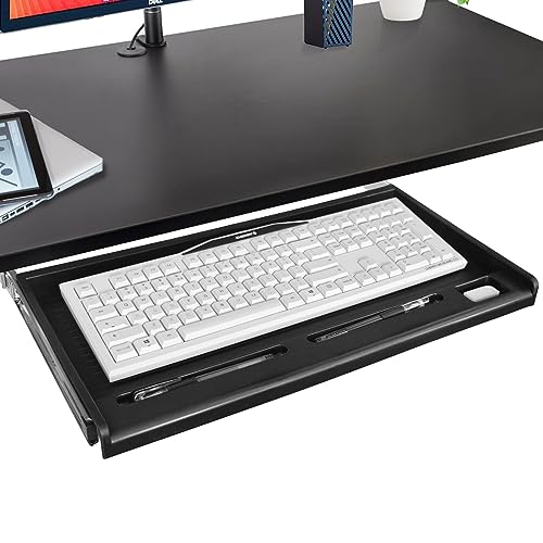 Under Desk Keyboard Tray, 20" Wx11"D Sturdy Key Board Tray Under Desk Slide with Pen Tray, Desk Extender with Pen Holder,Black - size: 20"Wx11"D