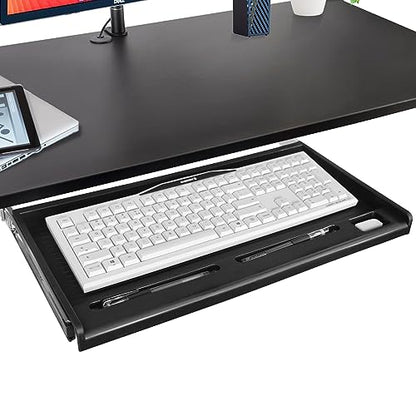 Under Desk Keyboard Tray, 20" Wx11"D Sturdy Key Board Tray Under Desk Slide with Pen Tray, Desk Extender with Pen Holder,Black - size: 20"Wx11"D