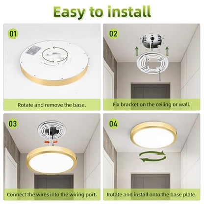 hykolity 9 Inch Selectable CCT LED Round Flat Panel Light,1800LM,2 Pack | 18W 3000K/4000K/5000K, Edge-Lit Flush Mount Ceiling Light Fixture for Kitchen, Bedroom, Laundry and Closet Room,Gold - color: Gold, size: 9 inch