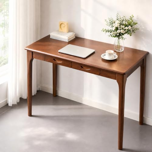 47" Solid Wood Desk with Drawers, Small Writing Desk & Wooden Computer Desk - size: 47inch