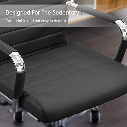 Home Office Chair Ribbed, Modern Leather Conference Room Chairs, Ergonomic Office Desk Chair, High Back Executive Computer Chair, Adjustable Swivel Chair with Arms (Black) - color: Black