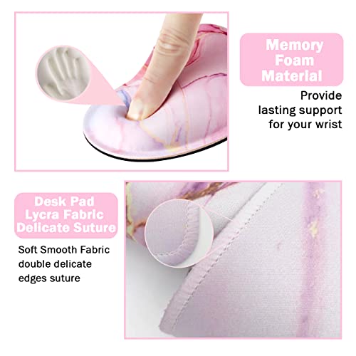 Keyboard Mouse Pad Set, Extended Mouse Pad+Keyboard Wrist Rest Support, Memory Foam Ergonomic Easy Typing, 3Pcs (35.4×15.7 in) Desk Pad Set for Home Office Study Game- Pink Marble - color: Pink Marble