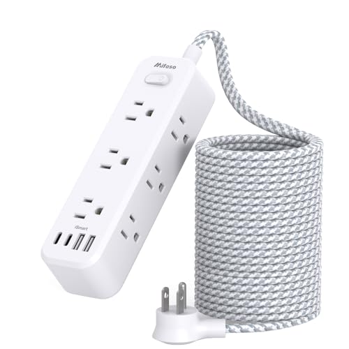 25FT Extension Cord with Multiple Outlets, 13-in-1 Long Power Strip with 9 Wide Spaced Outlets and 4 USB Ports, Flat Plug Wall Mount Charging Station for College Dorm Room Essentials, Office, White - color: White, size: 25FT