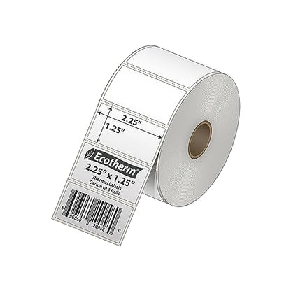 2.25" x 1.25" Thermal Labels | 4 Rolls | 1,135 Labels/Roll | 4,540 Total | fits Zebra, Munbyn, Rollo, Godex, Arkscan, iDPRT, Offnova Thermal Printers | Blank White Adhesive Stickers by Ecotherm - size: 2.25 x 1.25 - 4540 Labels