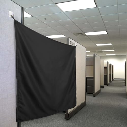 Pinkunn 40 x 48 Inch Office Cubicle Curtain with Stainless Steel Self Adhesive Hook Portable Privacy Door Partition Room Office Divider(Black) - color: Black
