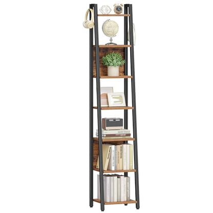 Hzuaneri Ladder Shelf, 7 Tier Narrow Bookshelf with 2 Back Panels | Corner Storage shelf with 2 Hooks, for Home Office, Living Room and Bedroom,12.2"D x 12.2"W x74.2''H,Rustic Brown BC31701B - size: 12.2"D x 12.2"W x 74.2"H