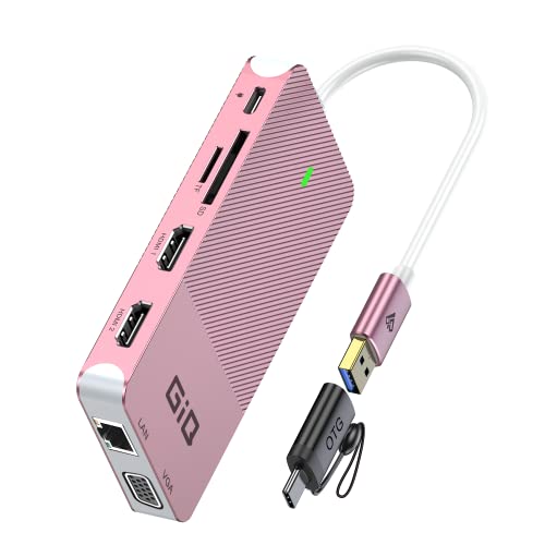 USB 3.0 Docking Station Dual Monitor,2*HDMI HUB Displaylink Dock for Laptop - color: Pink