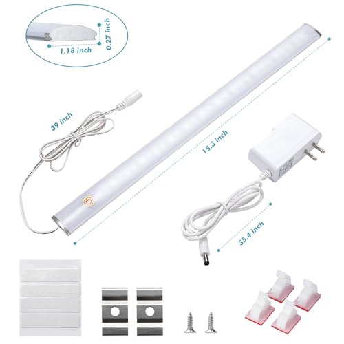 LED Under Cabinet Lighting with Touch Switch, Dimmable Under Cabinet Lights, Under Counter Lighting for Desk, Cold White 6000K - color: Cold White, size: 15 Inch - with Plug