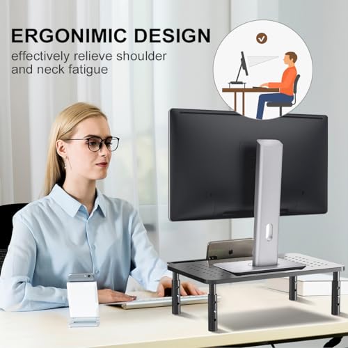 suptek Computer Monitor Stand Riser with Drawer,Monitor Riser for Laptop, Printer, Notebook and All Flat Screen TV Display with Vented Platform,3 Height Adjustable Laptop Riser,1 Pack,Black - color: Glossy Black, size: 14.6"L * 9.3"W, 14" 1 Drawer