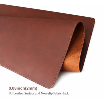 Leather Desk Mat & Mouse Pad - Desk Blotter Large 31.5X 15.8in | Desk Pad Protector for Office Desk, Non-Slip Waterproof PU Leather Desk Blotter & Writing Pad, Red Brown