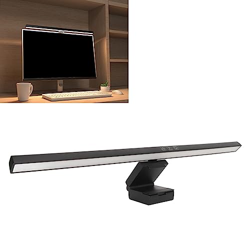 Monitor Light Bar Desk Light Bar 3 Switchable Light Modes Stepless Dimmable Touch Control Computer Screen Light Bar for Office Home White (Black) - color: Black