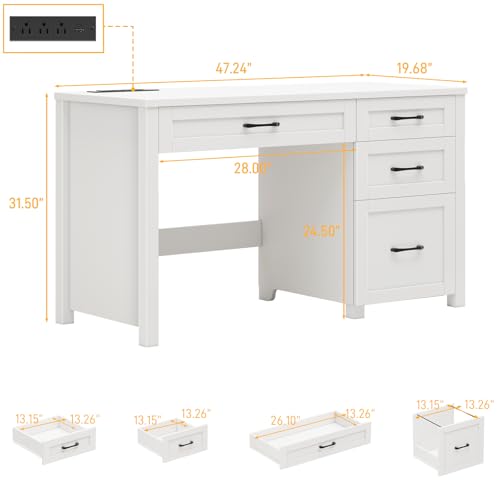 Farmhouse 47" Computer Desk, Executive Desk with File Drawer, Cream White. - color: Cream White