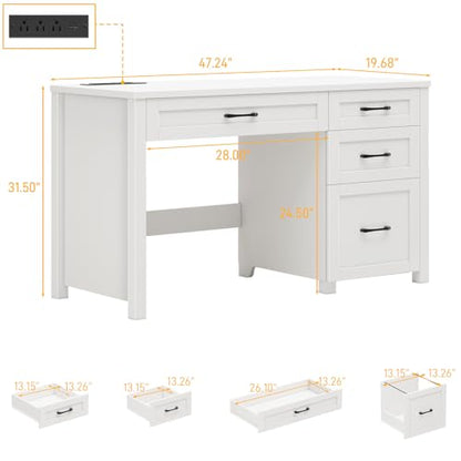 Vabches Farmhouse 47" Executive Desk with 4 Drawers, Cream White - color: Cream White, size: Style 2