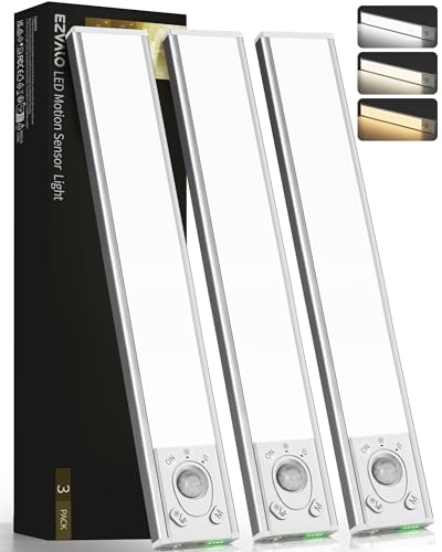 EZVALO Under Cabinet Lighting Wireless, 3Pack 12'' Rechargeable Closet Lights, LED Motion Sensor Indoor, Dimmable & 3 Color Temps Battery Operated with Power Display, for Kitchen, Stairs, Bookshelf - size: 12inch