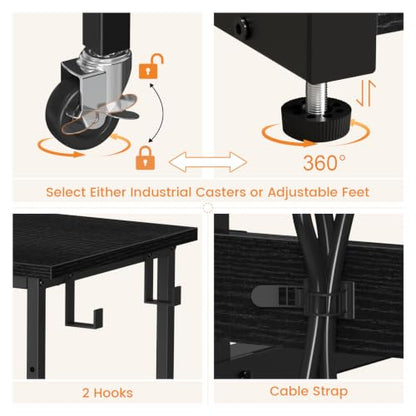 Snughome Oversized Computer Tower Stand with Extended Top & Charging Station, 25.2''-36.2'' Height-Adjustable PC Tower Stand, Rolling CPU Cart with Lockable Wheels for Office Home Gaming - size: 27.56" L x 15.75" W x 36.22"