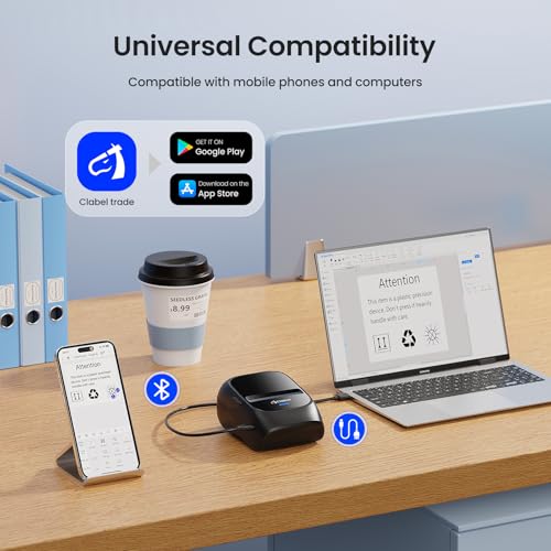 CLABEL 221B 2" Bluetooth Thermal Label Printer with 1 Label Roll, Black | Portable Inkless Barcode Maker, Compatible with iOS and Android, Ideal for Small Business, Retail, Office and Home - color: Black